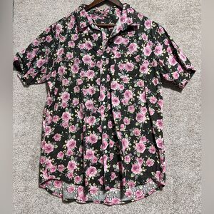 IM Men’s Floral Roses Short Sleeve Button Up Shirt Size Extra Large XL *flaw